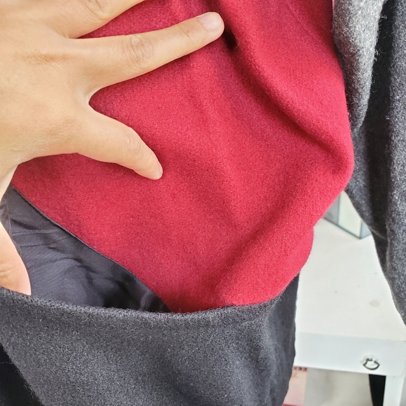 Vintage Leslie Fay Wool Blend Black Gray Maroon Hooded Boho Bomber Jacket XL - Picture 8 of 14